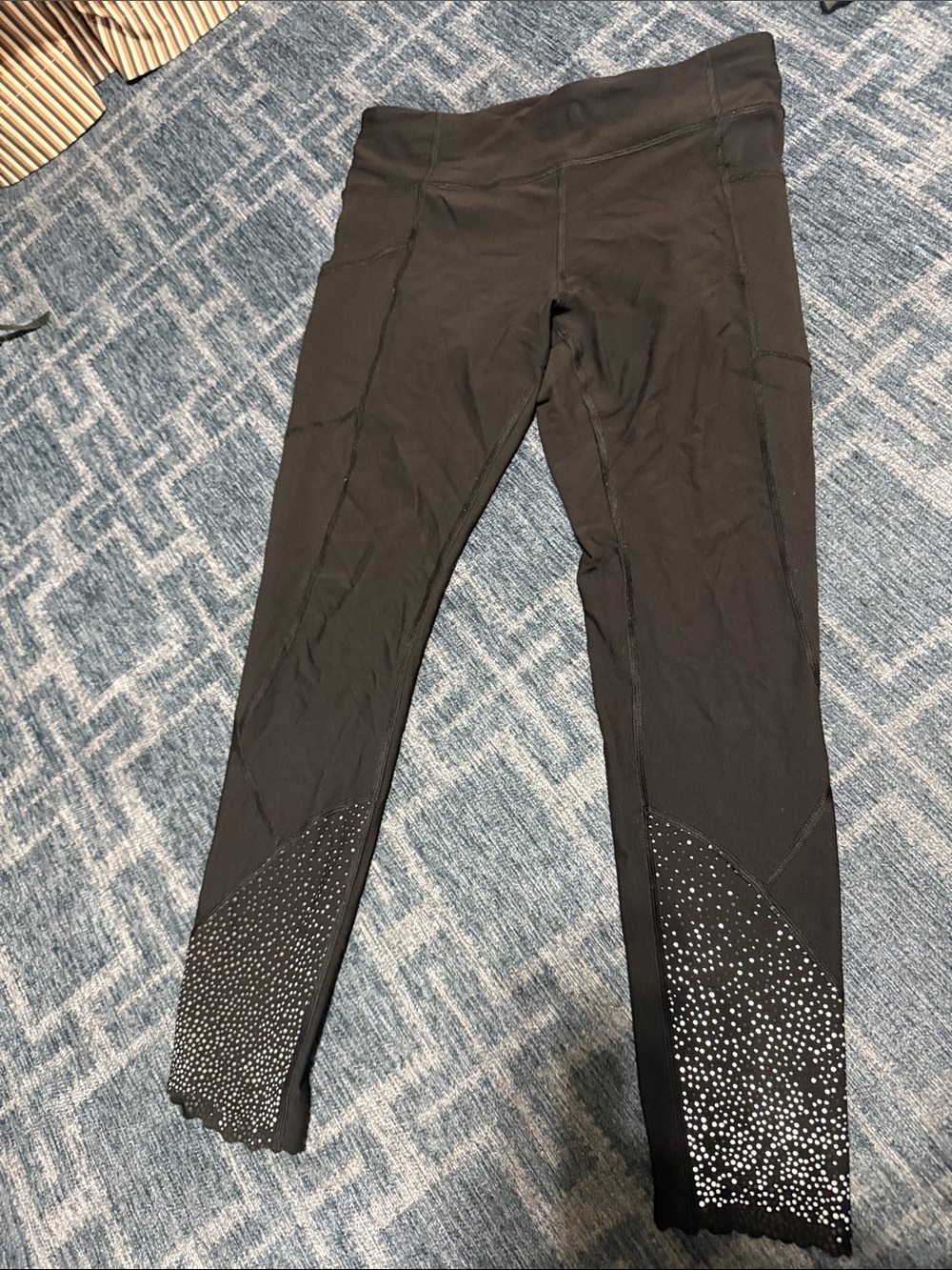 lululemon athletica Black Leggings with reflective scalloped Hem Detail
